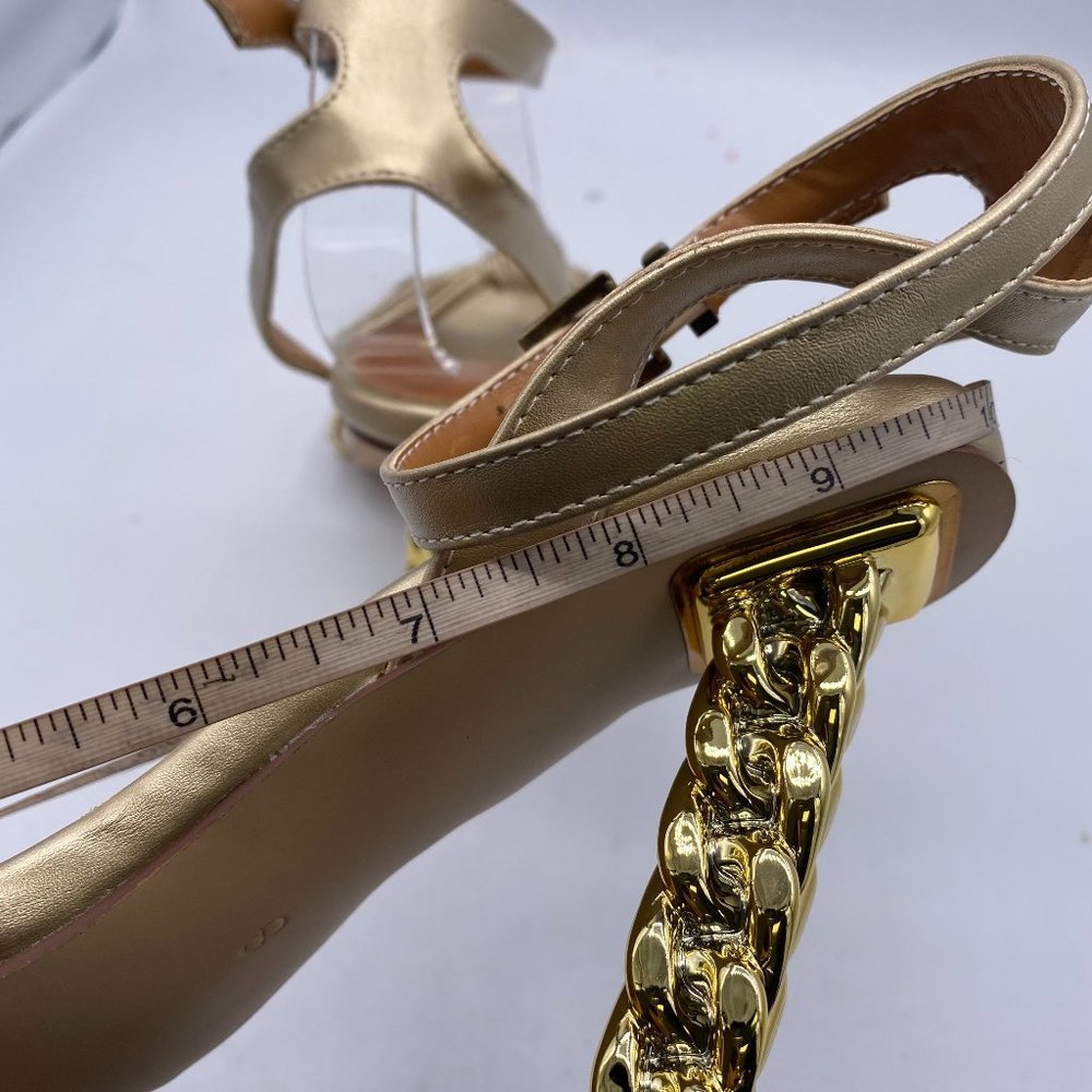 FSJ Bows Open Toe Sandals Gold Block Heels New Size 8 - Picture 7 of 8